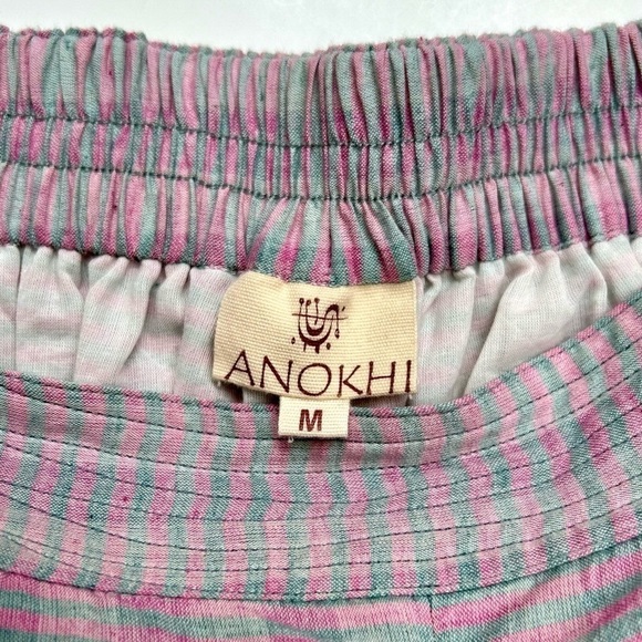 Anokhi Pink and Gray Striped Indian Cotton Wide Leg Crop Pants Culottes Size M - Picture 13 of 14